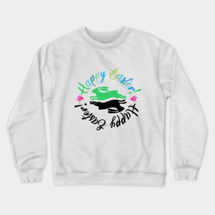 Happy Easter Cute Playful Green And Black Bunnies Illustration Crewneck Sweatshirt
